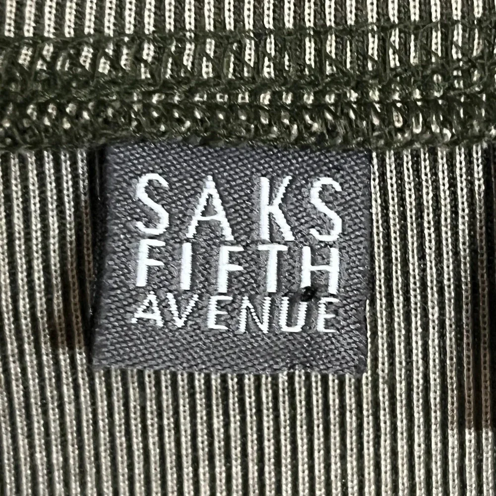 Saks Fifth Avenue Mens Silk Cotton Mock Neck Sweater Olive Green Ribbed Size M‎